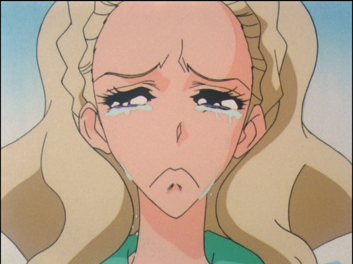 Nanami cries in a comically exaggerated way.