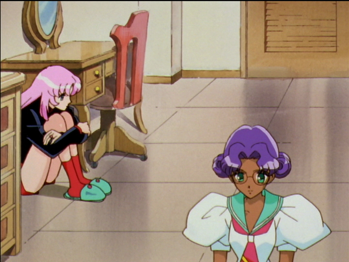 The oval mirror is visible behind Utena, reflecting blue sky.