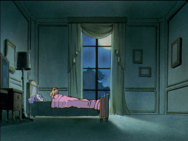 Part of the moon is visible outside Nanami’s bedroom window.