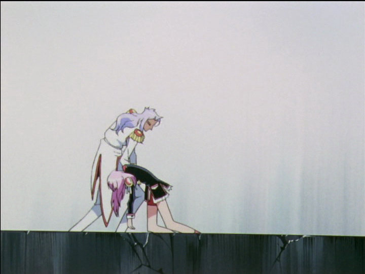 Akio supports Utena, who can barely stand.