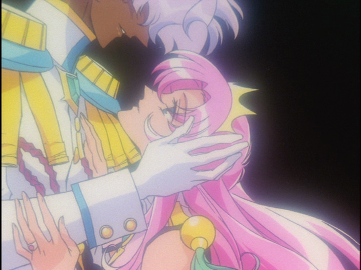 Utena looking up to Dios’s face, her eyes now opened.