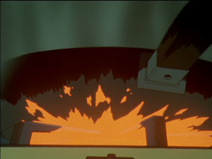 Blazing fire under Saionji’s pan as he cooks eggs.