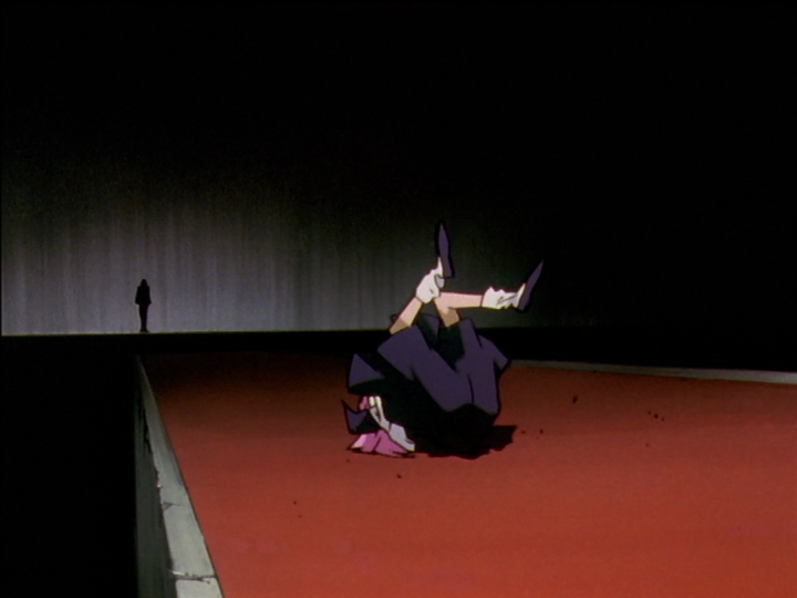 Little Utena is thrown back and knocked down.