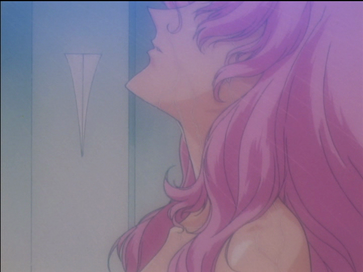Utena in the shower, water running down her face like tears.